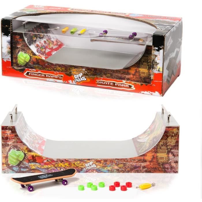 Coffret Skate Park Grip&Tricks - Halfpipe et Fingertoy en PVC résistant - Pour Enfant à partir de 3 ans - Gris