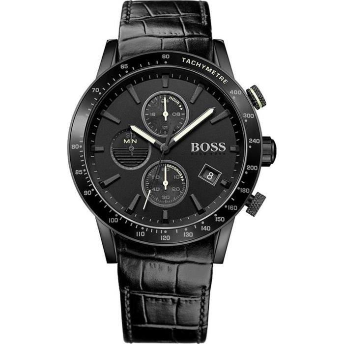 Hugo Boss Rafale Homme 44mm Bracelet Cuir Noir Quartz Montre 1513389