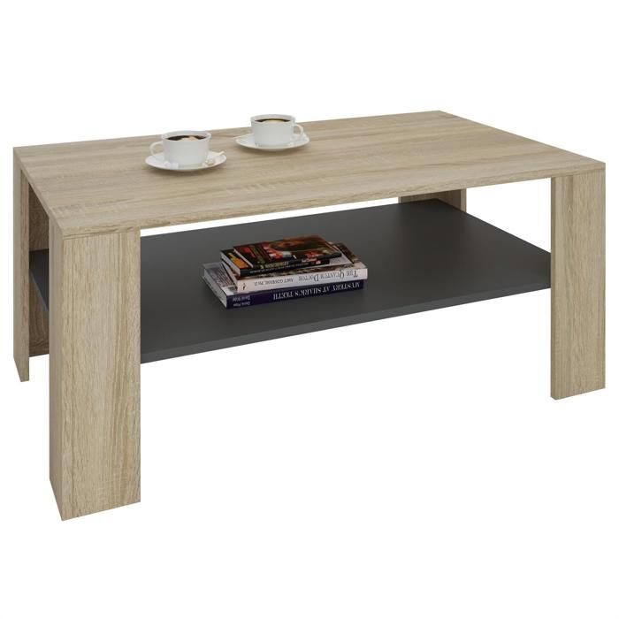 Table basse LORIENT table de salon rectangulaire avec 1 étagère espace de rangement ouvert en mélaminé décor chêne sonoma et gris Table basse LORIENT table de salon rectangulaire avec 1 étagère espace de rangement ouvert en mélaminé décor chêne sonoma et gris