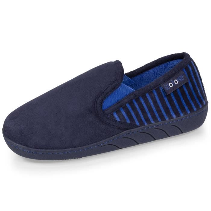 chaussons isotoner en suédine ultra douce pour garçon - bleu marine