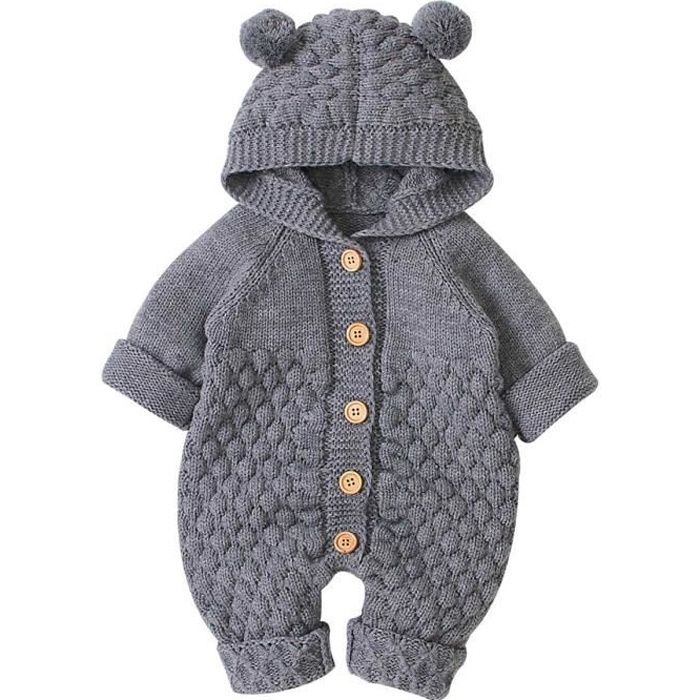 MINTGREEN Vêtements de Bébé Nouveau-né Hiver Body à Capuche Garçon et Fille Barboteuse en Coton Tricoté avec Bonnet 3-24 Mois