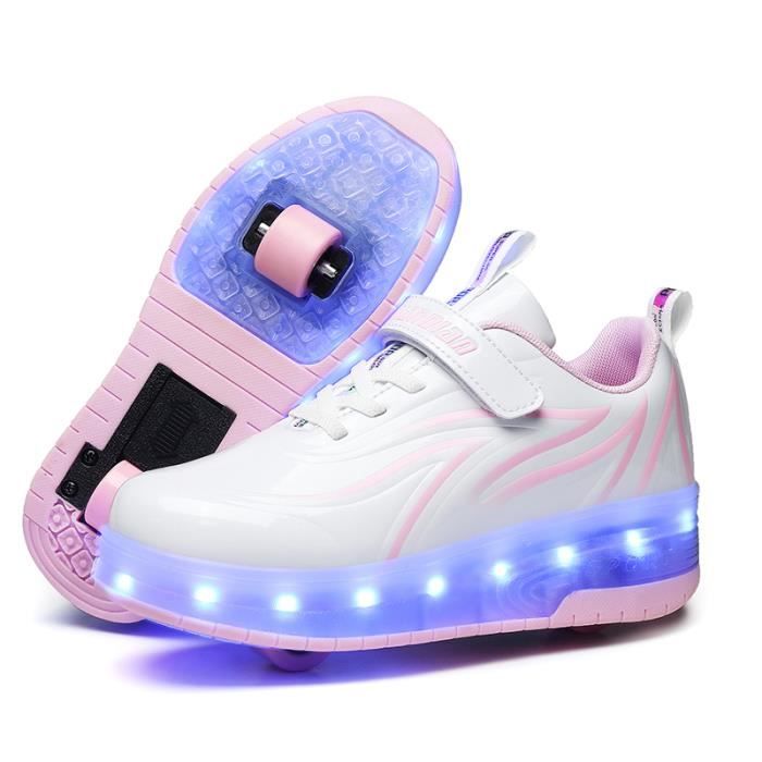 Chaussures à Roulettes Pour Enfants - 4 Roues Amovibles - Basket Et Roller 2 En 1 - Taille Enfant - 10