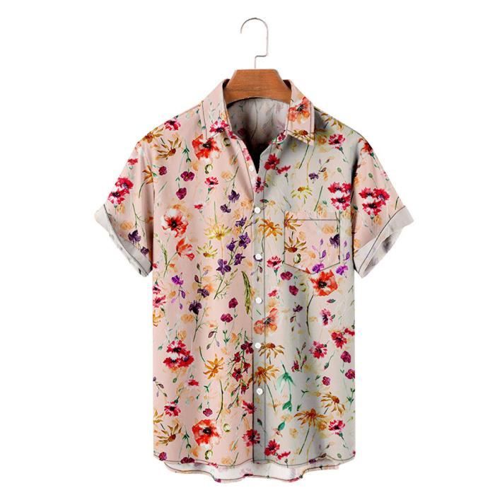 Chemise Hawaïenne Homme SSLR - Manches Courtes, Imprimé Fleurs, Coton, Coupe Décontractée, Pour Vacances