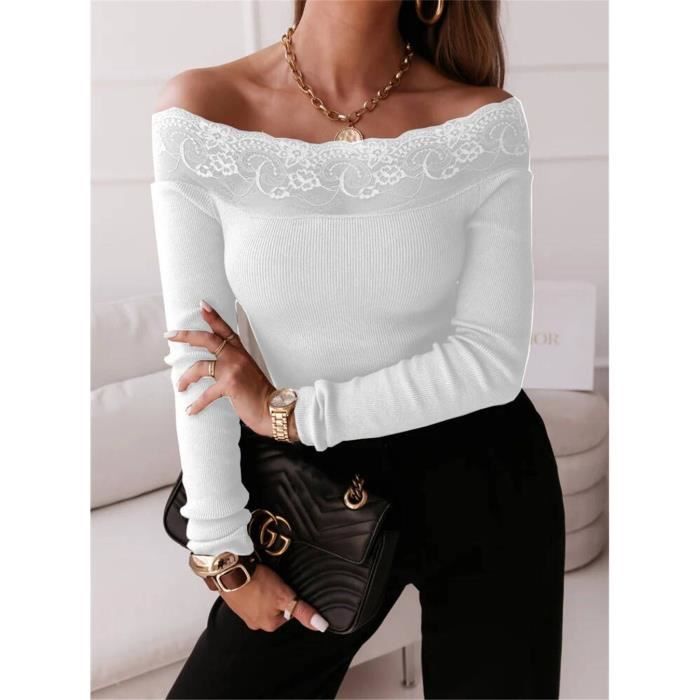 Pull sales femme dentelle