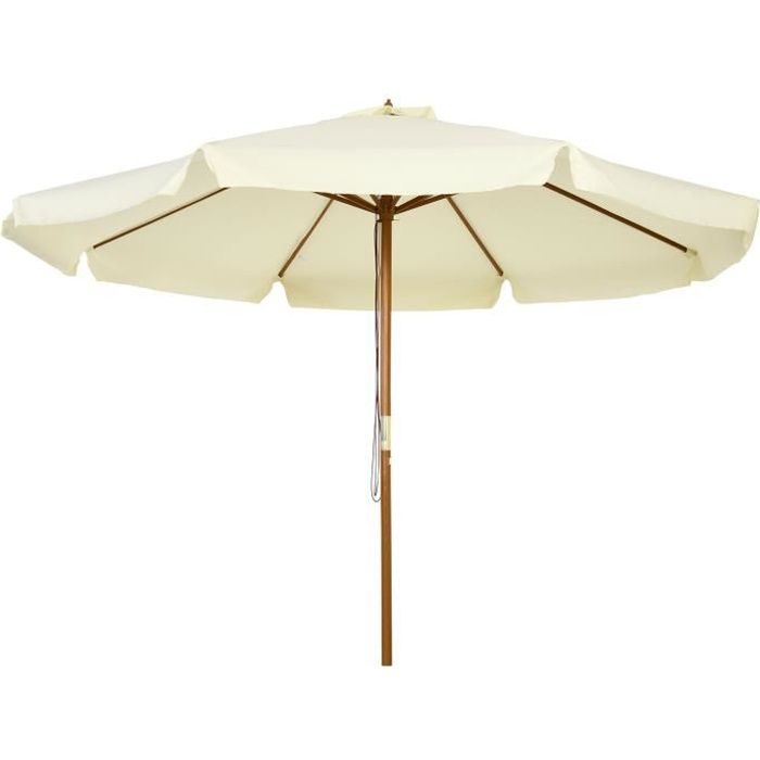 Parasol droit rond grande taille de jardin - OUTSUNNY - Ø 3,25 x 2,5H m - Bois de bambou - Polyester beige