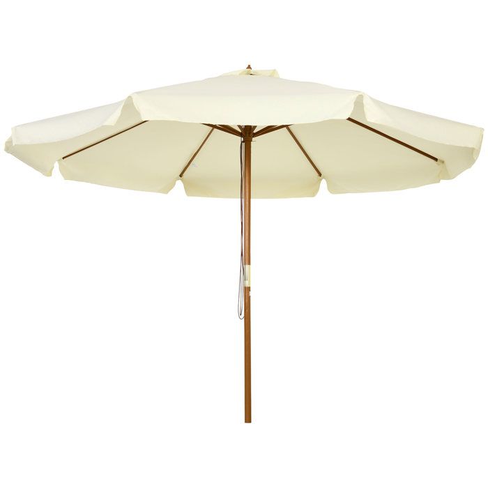 Outsunny Parasol Droit Jardin 3m En Bois De Bambou - Grand Parasol Rond Extérieur Ø3,25m Pour Terrasse Et Balcon