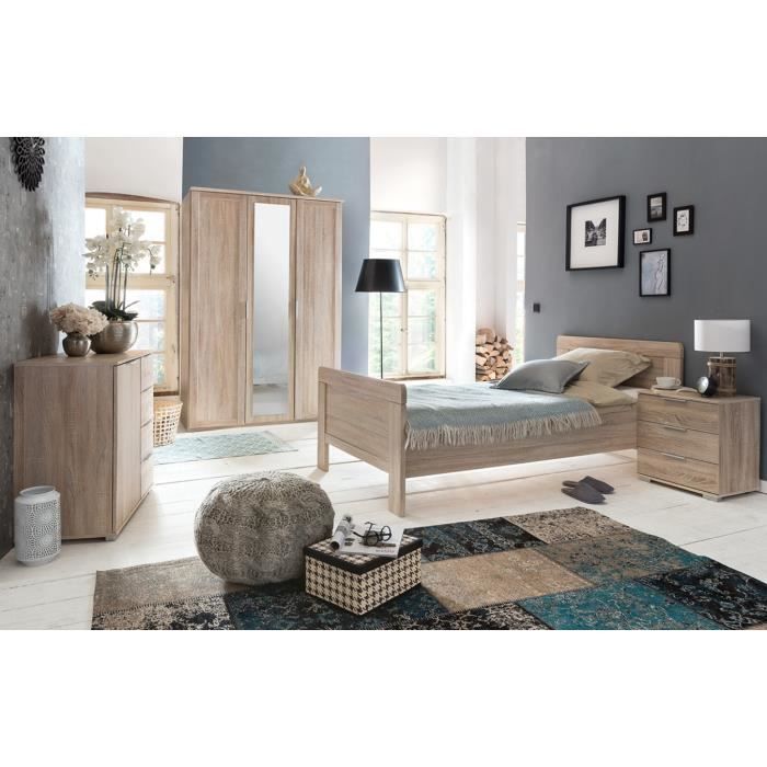 Chambre à coucher complète enfant (lit 90x200cm + chevet +armoire + commode) coloris imitation chêne