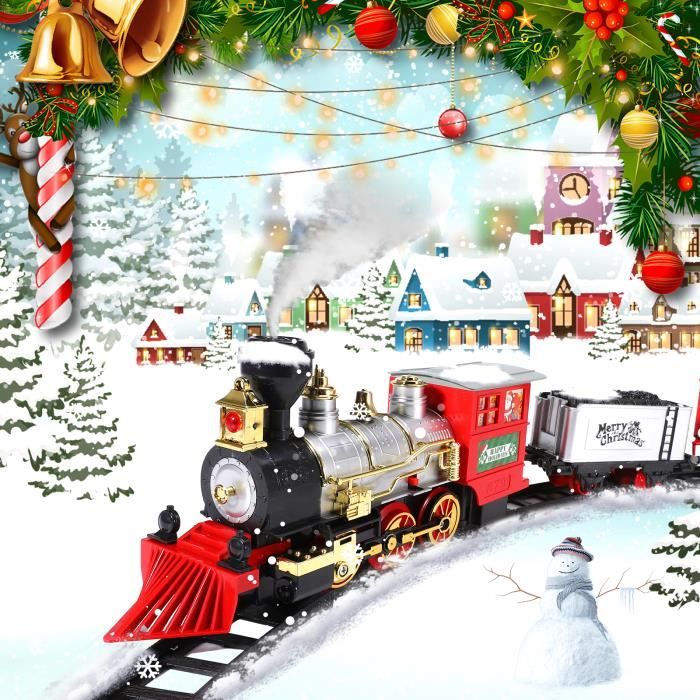 Set de train de Noël, jouet de train électrique pour garçons et filles avec fumée, lumières et sons