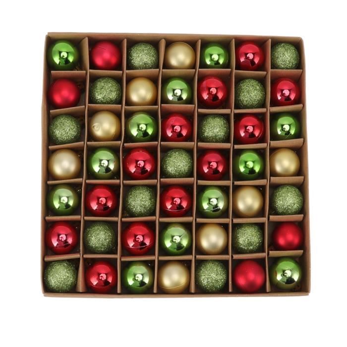 49 Mini Boules De Noël 3 Cm Avec Rubans - Rouge, Or, Jaune, Plastique Réutilisable