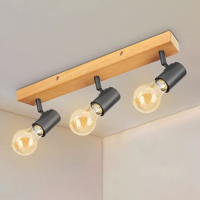 Kimjo Plafonnier LED 3 Spots Orientables, Lnaire Plafond LED Noir