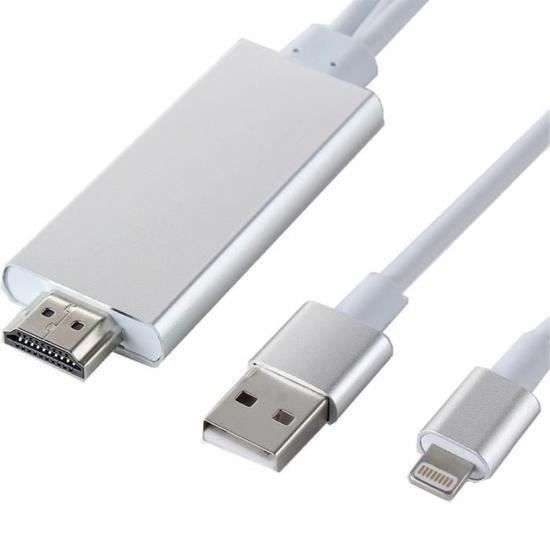 Adaptateur TV HDMI pour iPhone TD® Blanc Câble adaptateur HDMI pour iPhone 7 Plus/7/6 Plus/6S/6/5S/5C/5/iPad Air