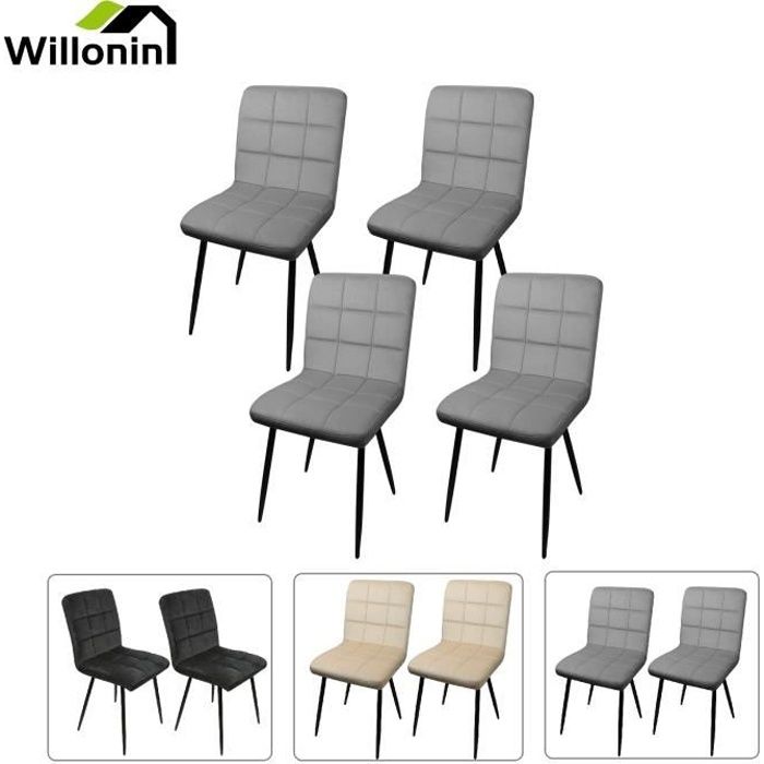 willonin® 4pcs chaises de cuisine, siege 43x40cm en tissu velours, style vintage, hauteur 86cm, gris