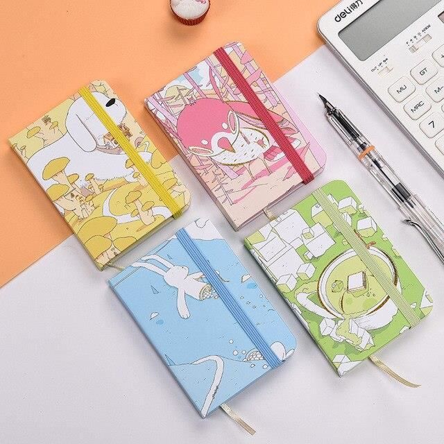 Carnet De Notes Mini A6 Avec Élastique Et Porte-Stylo - Couverture Simili Cuir, Pages Blanches (Rose)