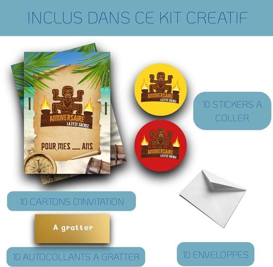 Kit 10 Cartes Invitation Anniversaire à Gratter – Thème Equitation – En Français – 10 Cartons, Enveloppes, Stickers & Dorés à Gratter – RXLITE