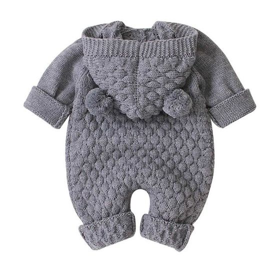 Grenouillère Bébé Tricotée à Capuche - Manches Longues Automne/Hiver - Fille Et Garçon