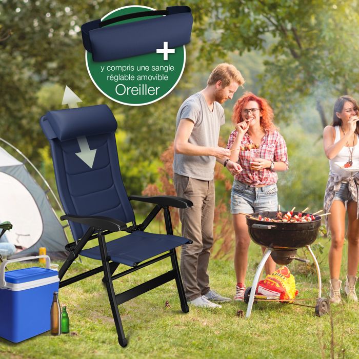 ELONEO Chaise Camping Pliante Avec Repose-pieds Amovible – Transat Aluminium Dossier Réglable 6 Positions, Pour Jardin Et Balcon, Noir