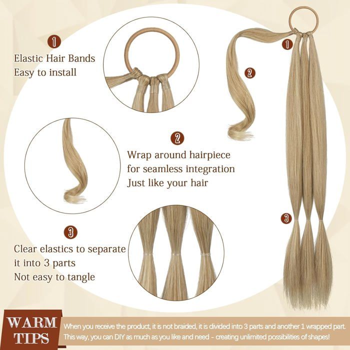 RUNATURE Queue de Cheval Extension Naturel Brun Blond 30cm 70g Court #8P60 | Extension Queue De Cheval Naturel,Cheveux Humains Réels,Texture Soyeuse Brillante,Lisse Naturel,Confortable À Porter