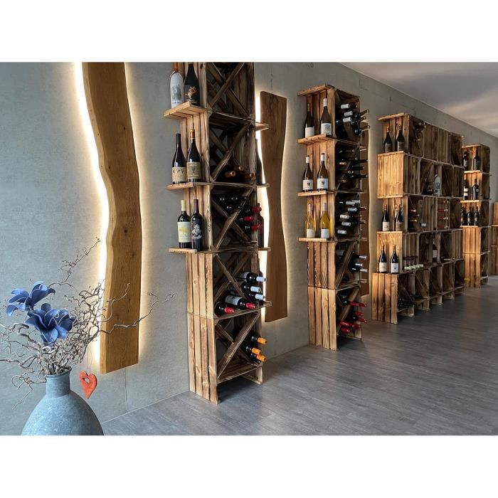 Casier à vin - Flammé - 50x40x27 cm - Bois massif - Idéal pour ...