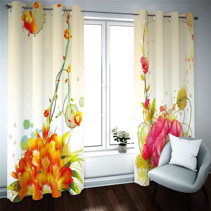 Lot De 2 Rideaux Occultants Fleurs Des Champs – 110x215 Cm, Thermiques Et à œillets, Motif Vintage - 12