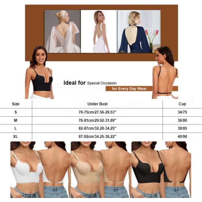 Soutien-Gorge Femme DotVol Dos Nu - Push-Up Décolleté Profond | Bretelles Amovibles - Pour Robe Dos Nus