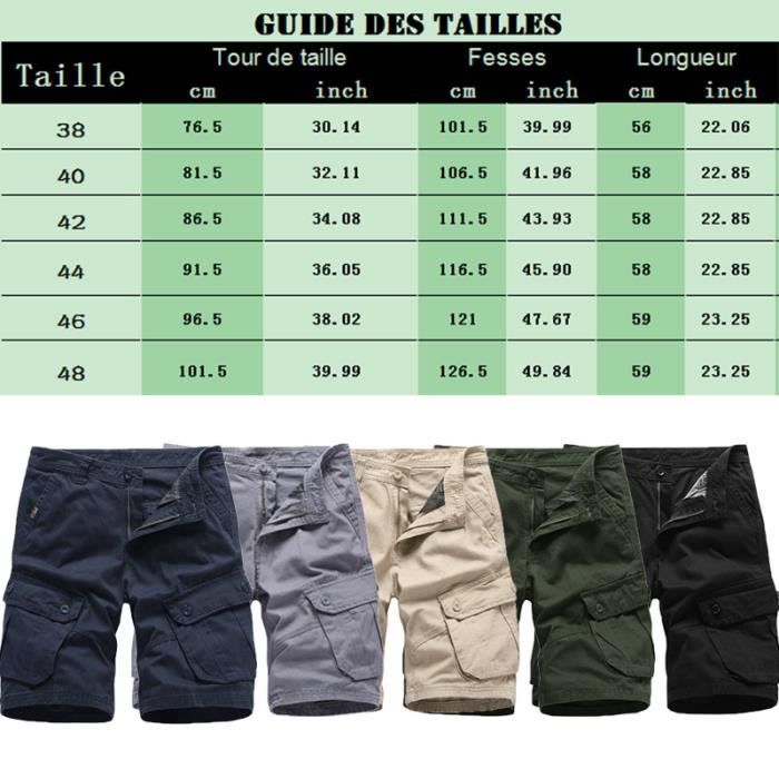 Short Cargo Homme Bermuda - Multi-Poches - Tissu Coton - Pour Sport, Randonnée, Plage