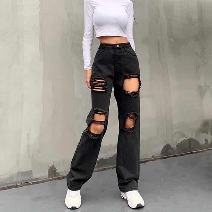 Pantalon noir déchiré femme store