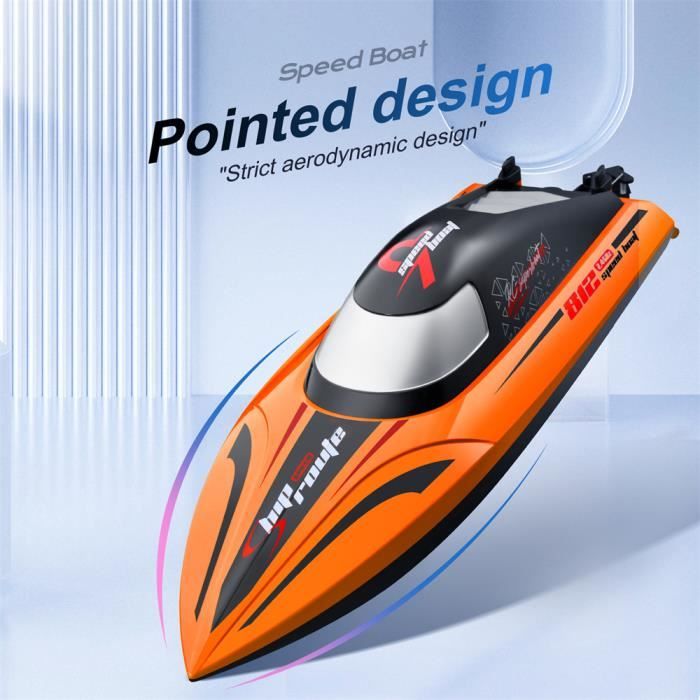 DEERC Lot de 2 bateaux RC pour enfants, bateau télécommandé avec 4 batteries de 1200 mAh, autonomie de 120 min, 7 modes d'éclairage LED, fonction de récupération Kenter, télécommande 2,4 GHz, idéal