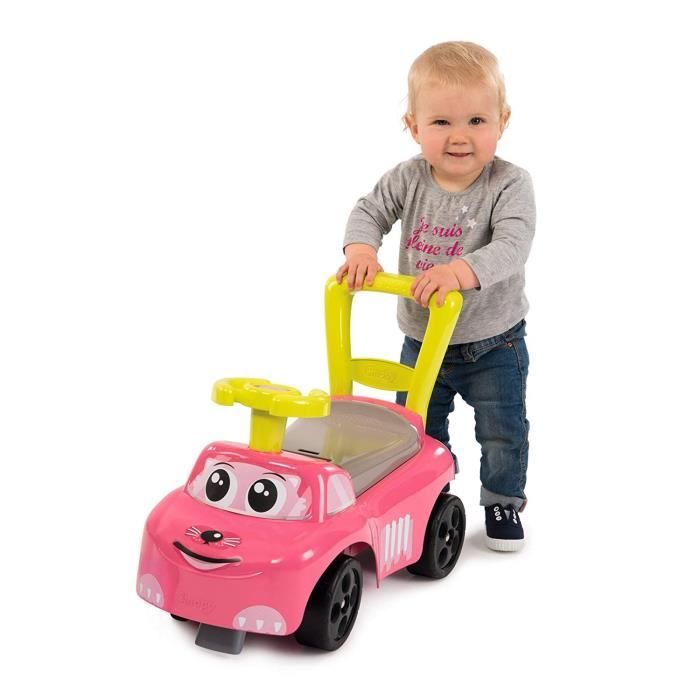 SMOBY Porteur auto Rose Fonction Trotteur Volant