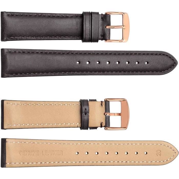 Bracelet De Montre En Cuir Véritable Noir Et Jaune - Largeurs 18, 19, 20, 22 Mm (réf M005)
