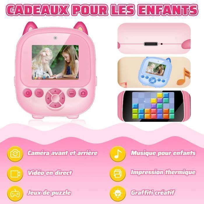 Appareil Photo Instantané Enfant Ushining – 2,4 Pouces, 1080p, Impression Thermique, 32Go, Panda Mignon, Cadeau 3-12 Ans