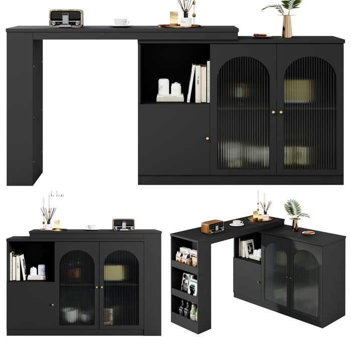 Meuble Bar Mobile Avec Plateau Pivotant 360° - Armoire De Rangement, 3 Tiroirs, 2 Portes, Design Moderne