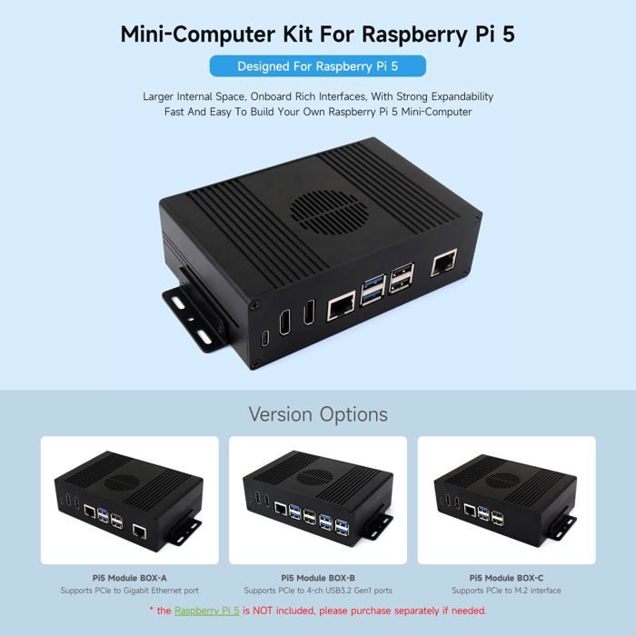 Boitier Raspberry Pi 5 Boîtier pour Raspberry Pi 5 - LA RURALE - Pi5 Module BOX-C - 2 ports ...