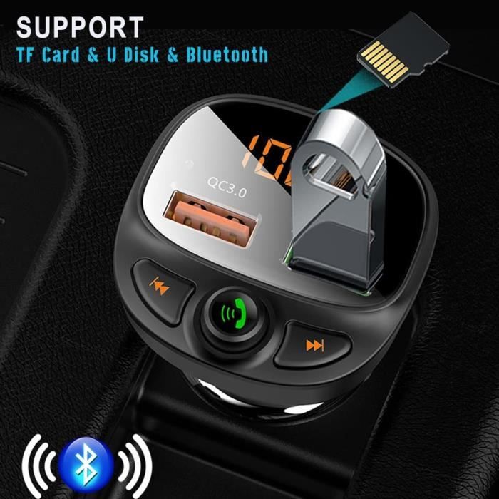 Transmetteur FM Bluetooth V5.0, QC3.0 Adaptateur Bluetooth Voiture Double  USB pour Chargeur Rapid, Allume Cigare Bluetooth avec Appe - Cdiscount Auto