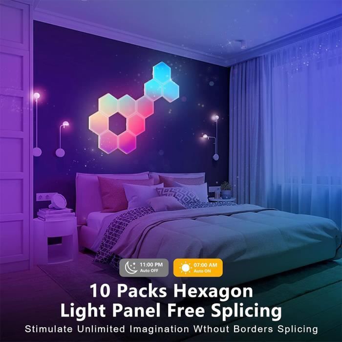 Panneau Connecté LED Mural avec Télécommande - lot de 6 - Lampe Intelligente  Hexagonale Bluetooth - Lampe Gaming Sync Musique - Cdiscount Maison