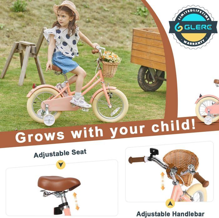 Glerc Fantacy Vélo Enfant 12 14 16 18 20 Pouces – Superbe Cadeau Anniversaire Avec Phares, Béquille Et Couleurs Vives Pour Filles Et Garçons 2-14 Ans
