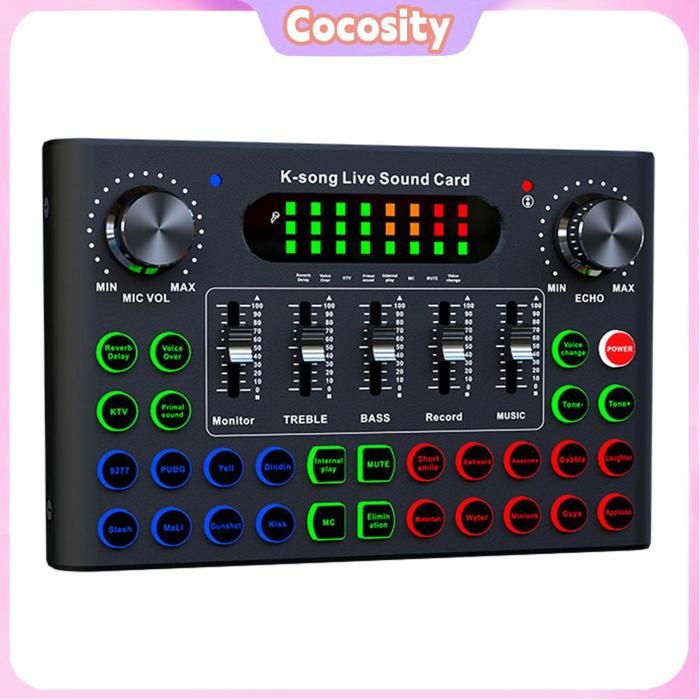 Sicomne Carte Son Karaoké & Streaming V8 - Table De Mixage DJ Micro Gaming Avec Effets Vocaux, Bluetooth & 10 Sons Drôles