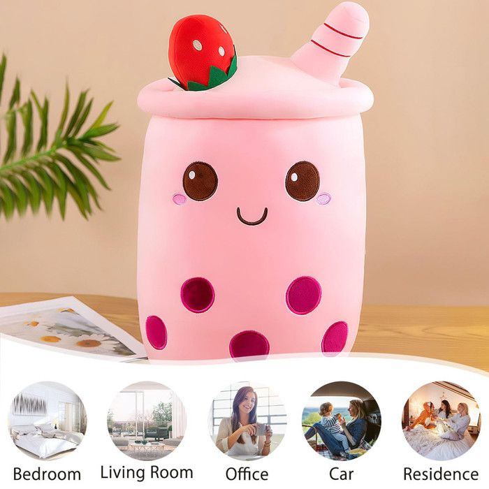Peluche Bubble Tea Kawaii 35 Cm – Coussin Décoratif, Perles, Couvercle Et Paille, Cadeau Mignon Pour Enfants Et Fans De Boba