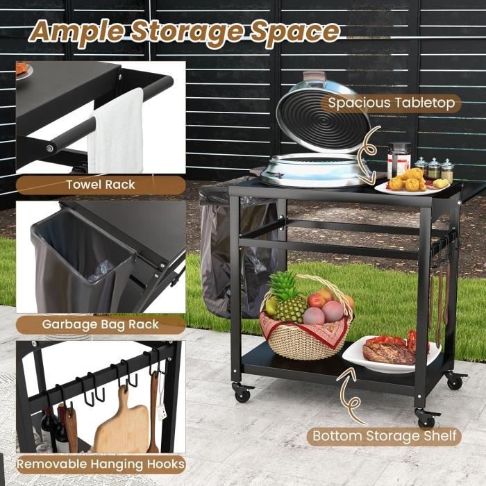 Chariot De Barbecue Mobile à 3 Niveaux LEADZM - Établi Extérieur En Acier Inoxydable 97x51x83 Cm - 5