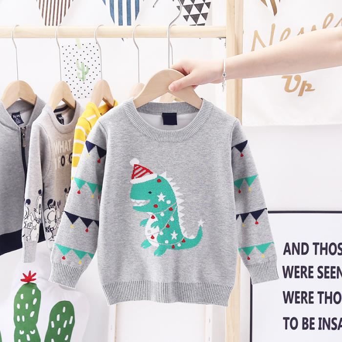 Pull double rembourr en jacquard de dinosaure de No l pour