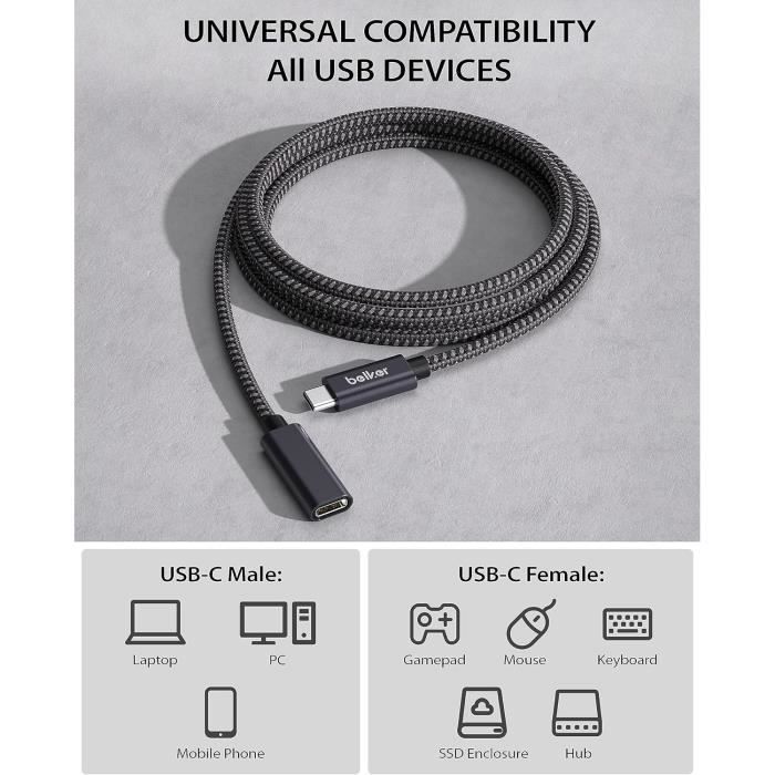 Câble D'Extension Usb C Typec Rallonge Mâle À Femelle Usb 3.2(5GbS