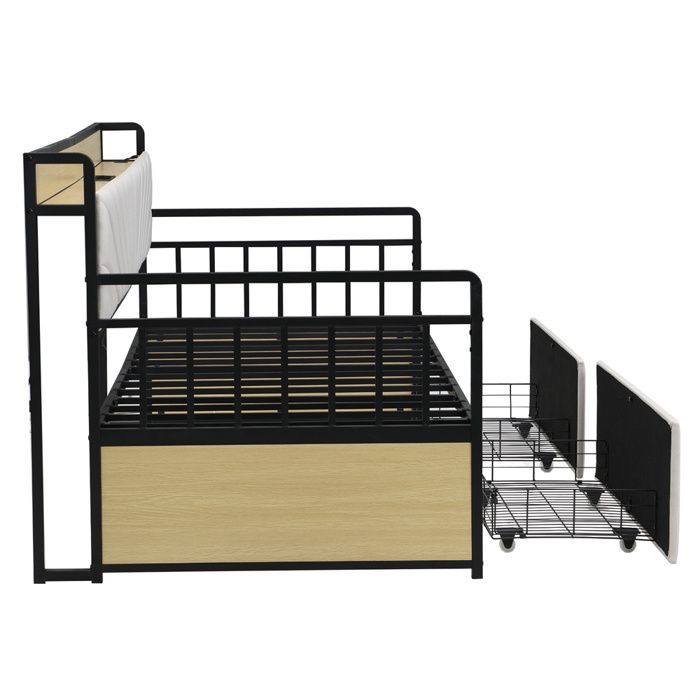 Canapé-lit 1 Personne 90x190 Cm Avec Rangement - Cadre Métal Robuste, Espace 32 Cm Sous Lit - Noir - 6