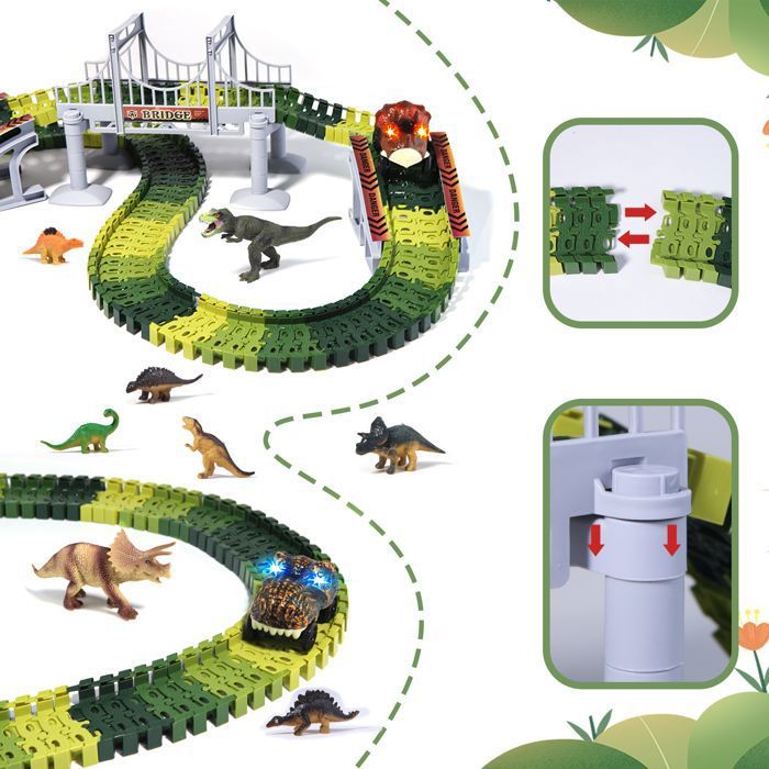 Ensemble de piste de course de dinosaures, jouets de voiture sur Rail, assemblage de piste de course flexible, Flash électronique Led, jouets de voiture pour enfants  26