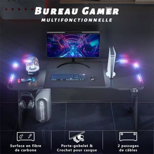 Devoko Gaming Bureau met LED 140 x 120 cm, Gaming Hoekbureau met 2 Stopcontacten en 2 USB-poorten, Computer Bureau met Opbergplanken, Stalen Structuur, Wit