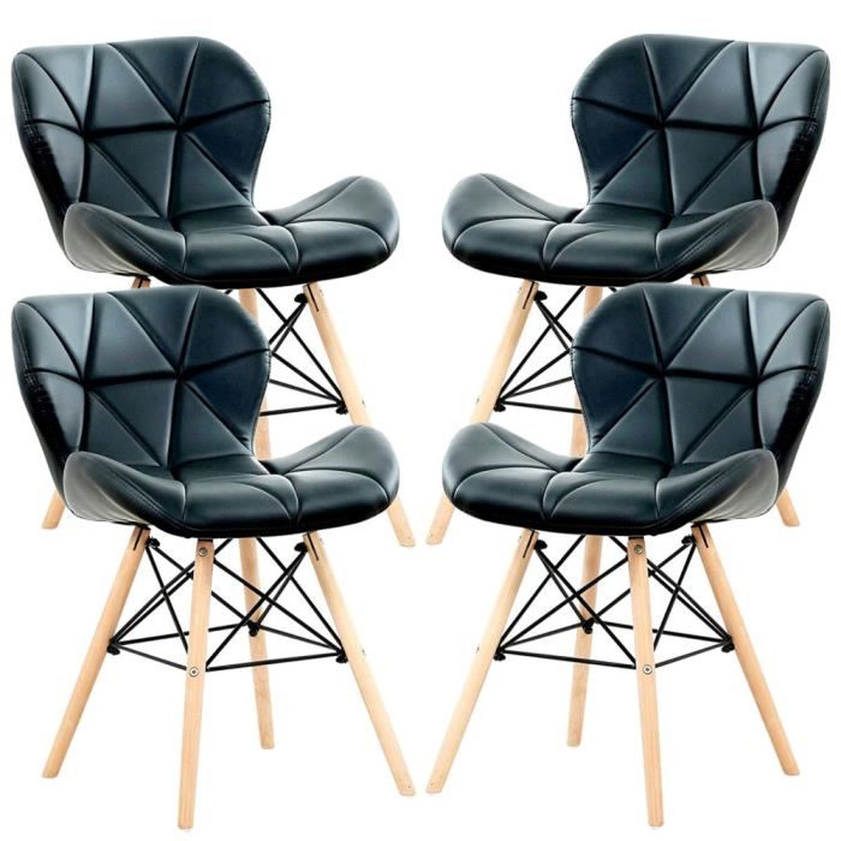 CECILIA EIFFEL Lot de 4 Chaises design en Simili Cuir Noires