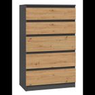 HUCOCO MILAN - Commode moderne 5 tiroirs - 70x40x112 cm - Meuble de rangement - Style Scandinave - Gris&Chêne