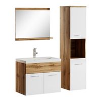 Meuble de salle de bain - Montreal - 60 cm - Chene et blanc - Armoire de rangement et lavabo evier