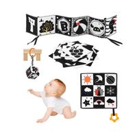 Jouets sensoriels noirs et blancs pour bébés,Livre Tissu Bébé,Livre Carte Noir et Blanc Jouet Sensoriel Hochet,Bébé Cadeau Naissance