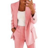 Blazer Femme Élégant à Manches Longues Slim Fit Un Bouton OL Bureau Affaires Décontracté Veste Chic De Costume Ouvert -  Rose