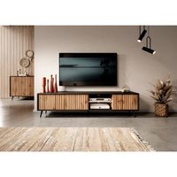 Meuble TV - BELLO - avec LED - 175 cm -noir -chêne lamellas