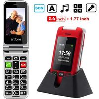 artfone Téléphone Portable pour Personnes âgées 2.4"+1.8" Dual LCD Écran avec Grandes Touches | Bouton SOS | Radio FM | Lampe